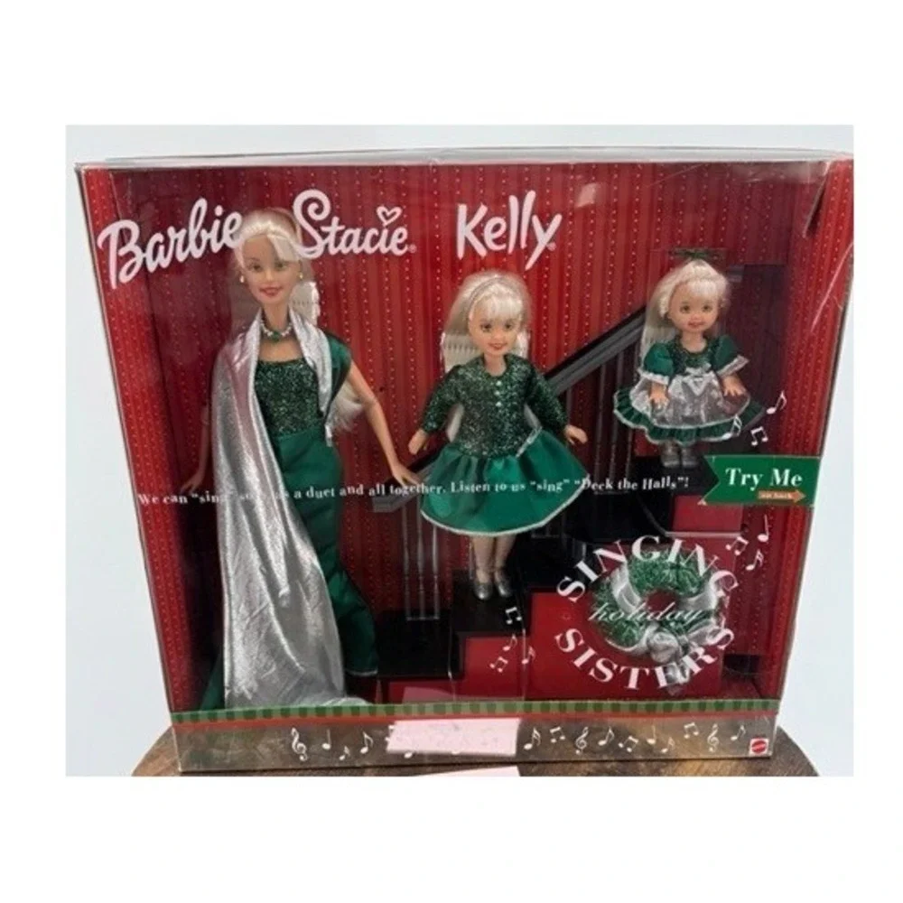 Vintage NEW Mattel Barbie Singing Holiday Sisters Stacie Kelly Dolls 2000 Set